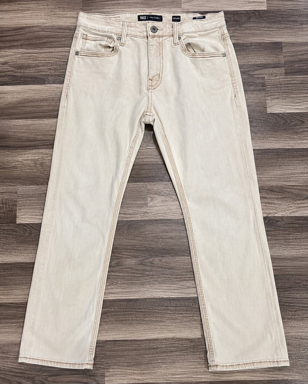 BKE Jake Straight Pants Mens 33x32 Tan Khaki Stretch Denim Casual Workwear